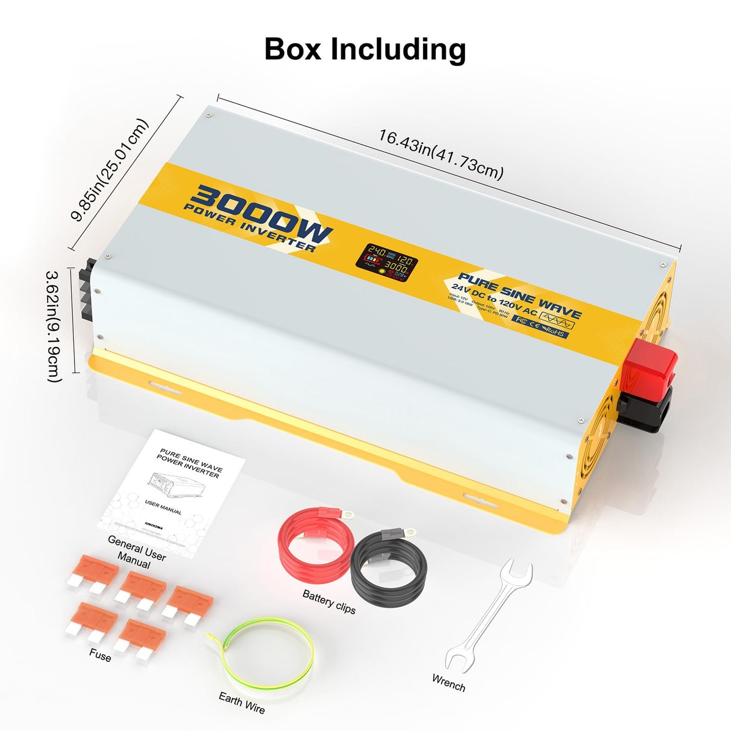 3000 watt 24V Pure Sine Wave Power Inverter with GFCI & Remote