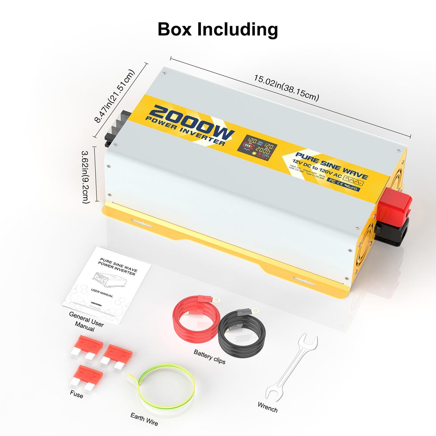 2000 watt 12V Pure Sine Wave Power Inverter with GFCI & Remote