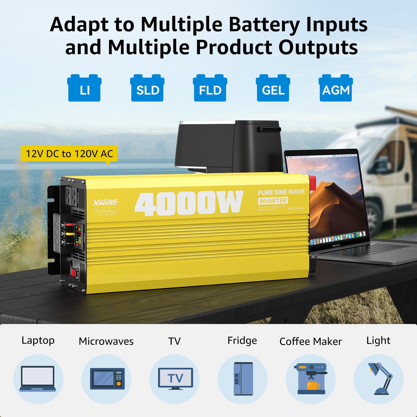 4000 watt 12V Pure Sine Wave Power Inverter with Remote