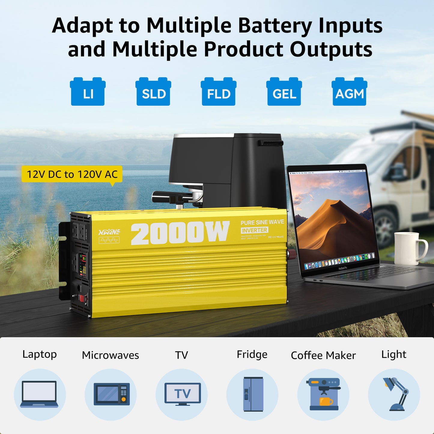 2000 watt 12V Pure Sine Wave Power Inverter with Remote