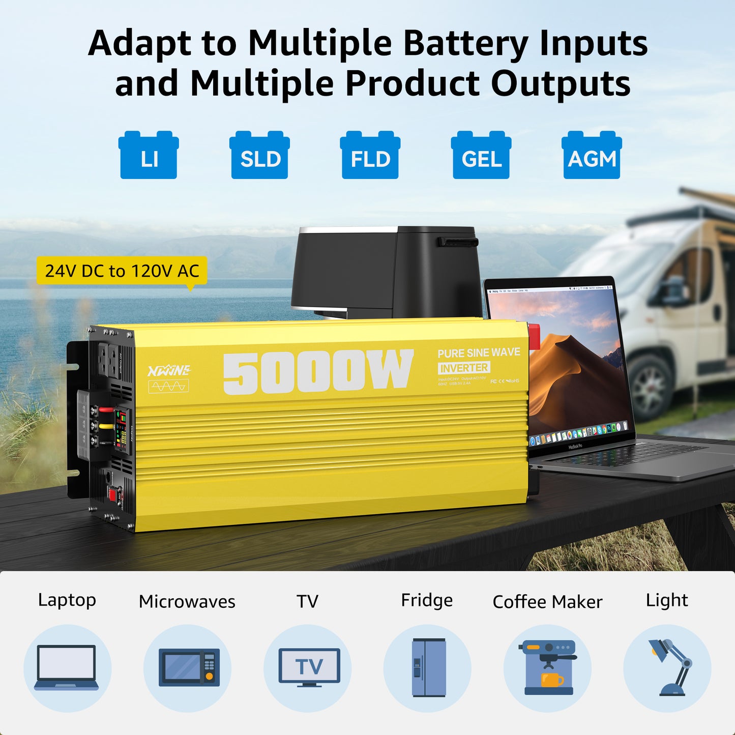 5000 watt 24V Pure Sine Wave Power Inverter with Remote