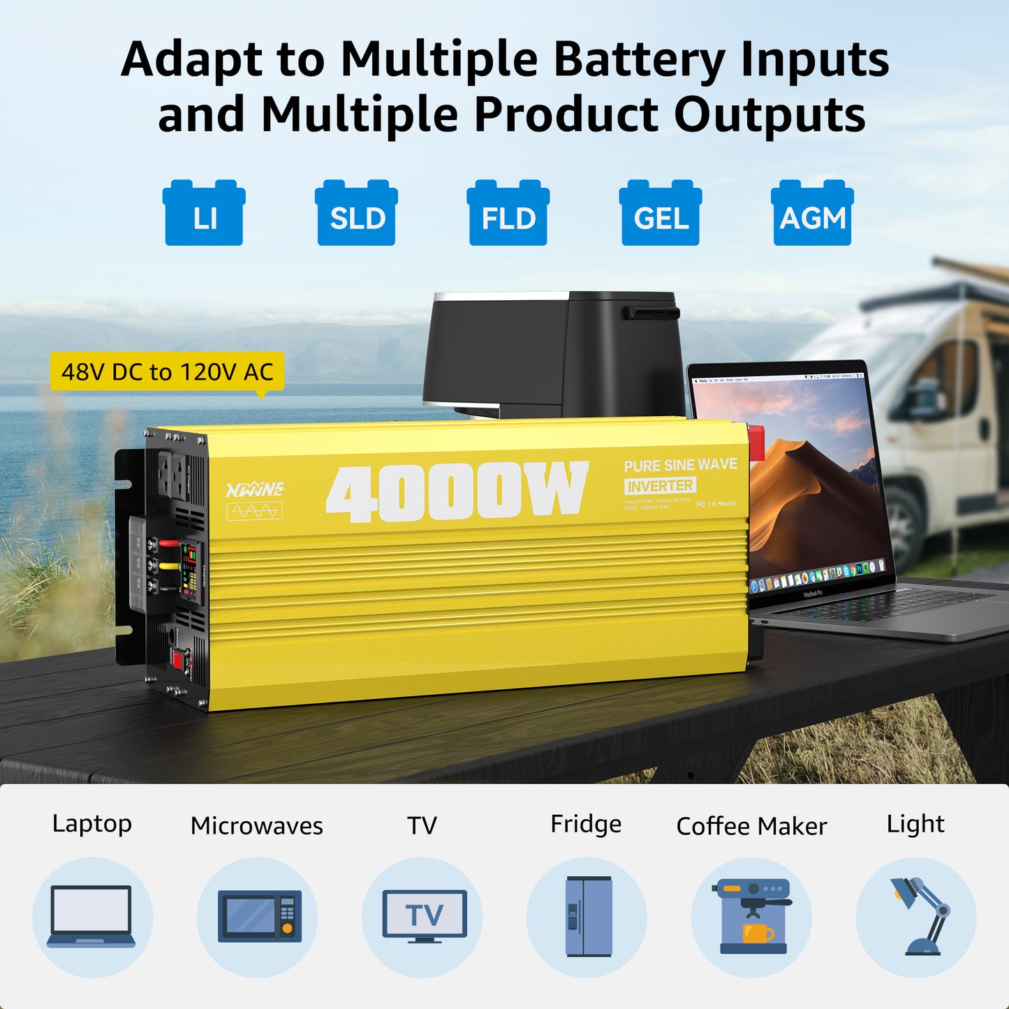 4000 watt 48V Pure Sine Wave Power Inverter with Remote