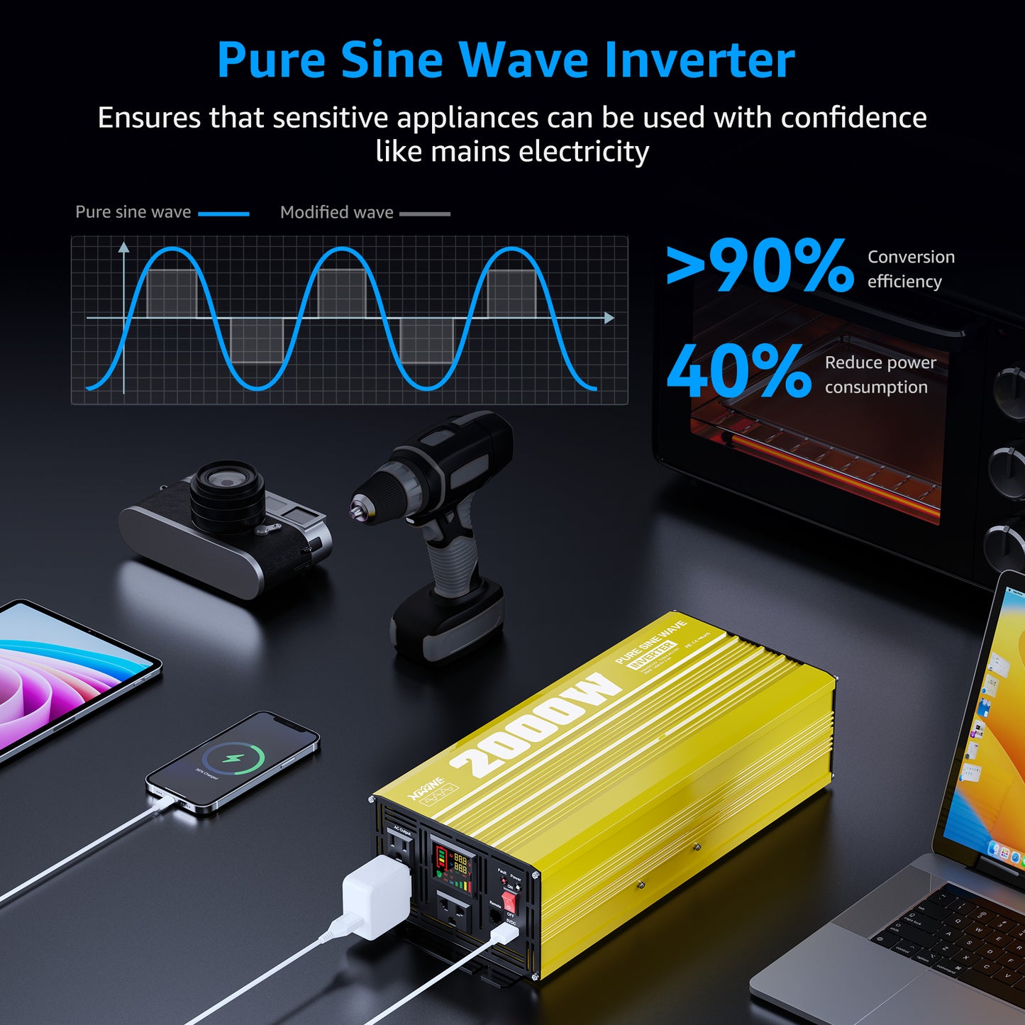 2000 watt 12V Pure Sine Wave Power Inverter with Remote