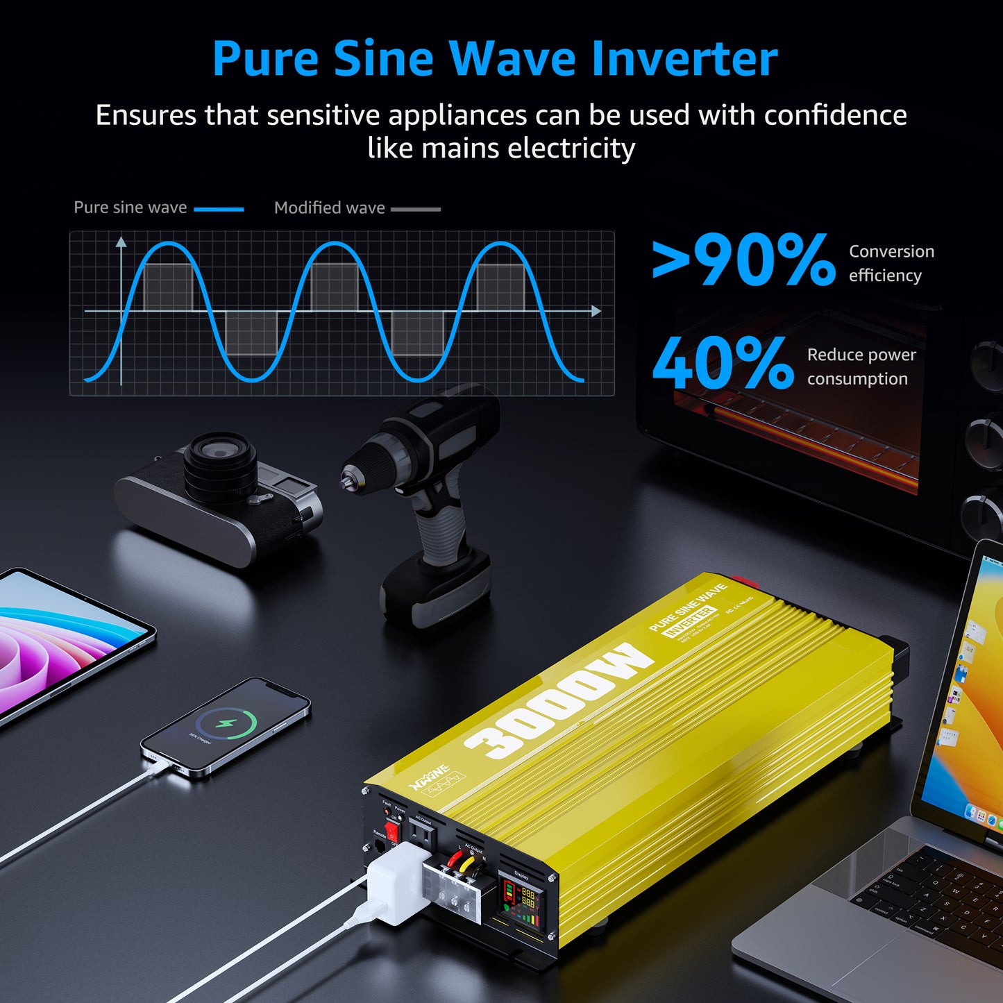 3000 watt 12V Pure Sine Wave Power Inverter with Remote
