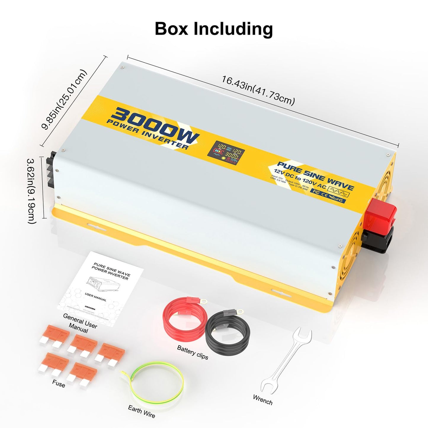 3000 watt 12V Pure Sine Wave Power Inverter with GFCI & Remote