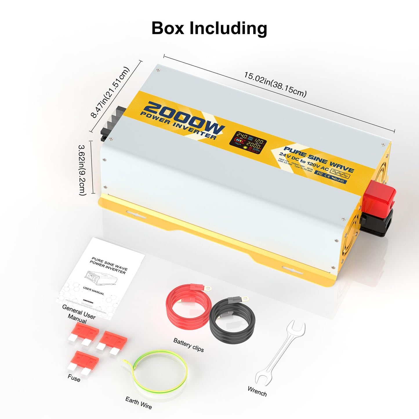 2000 watt 24V Pure Sine Wave Power Inverter with GFCI & Remote