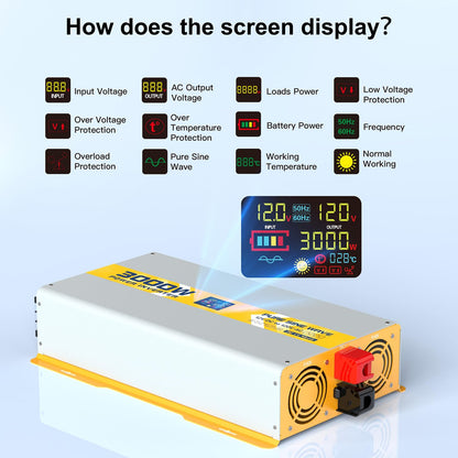 3000 watt 12V Pure Sine Wave Power Inverter with GFCI & Remote