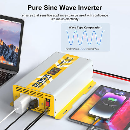 1200 watt 12V Pure Sine Wave Power Inverter with GFCI & Remote