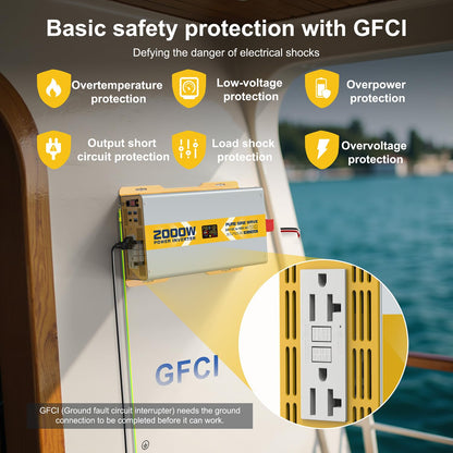 2000 watt 24V Pure Sine Wave Power Inverter with GFCI & Remote