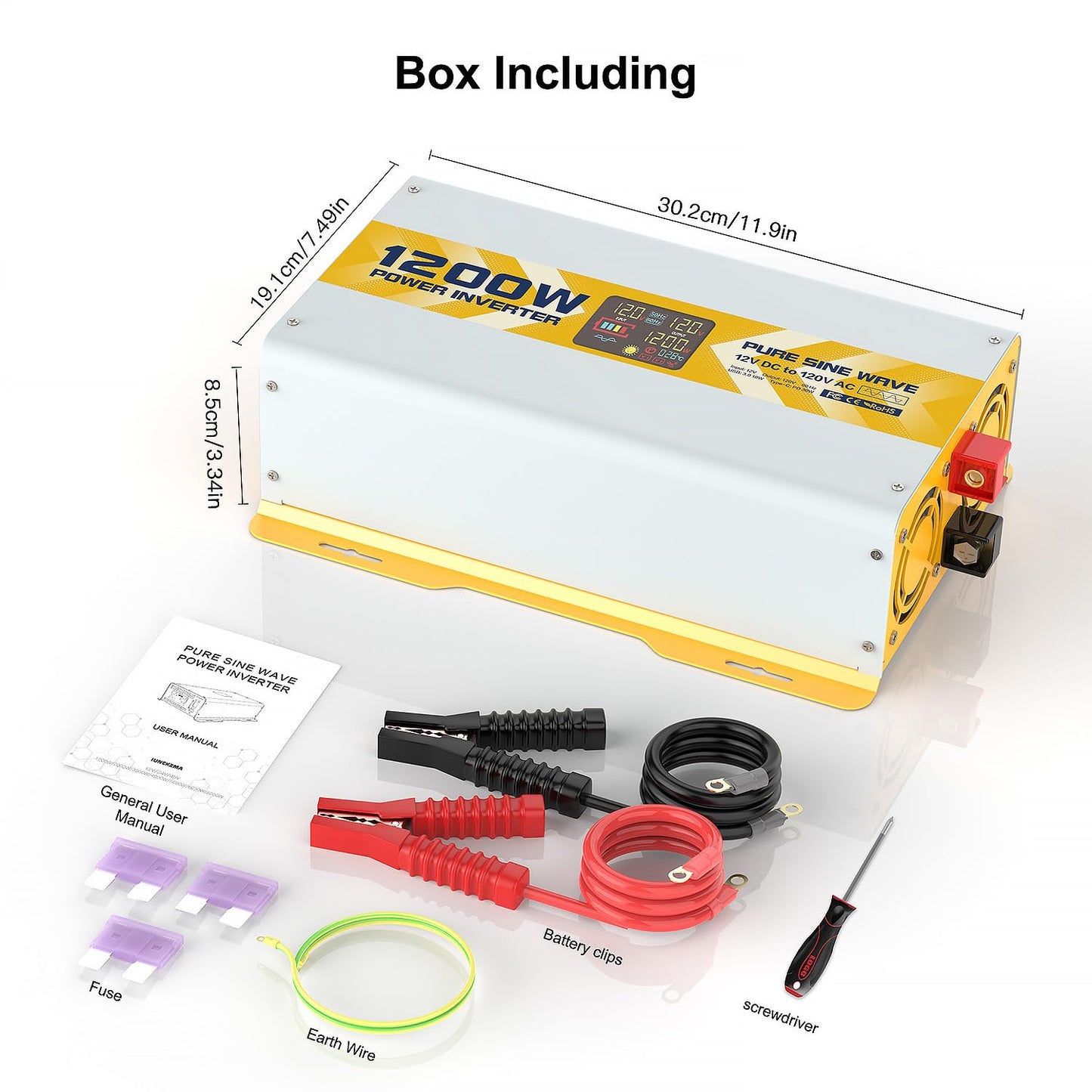 1200 watt 12V Pure Sine Wave Power Inverter with GFCI & Remote