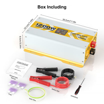 1200 watt 12V Pure Sine Wave Power Inverter with GFCI & Remote