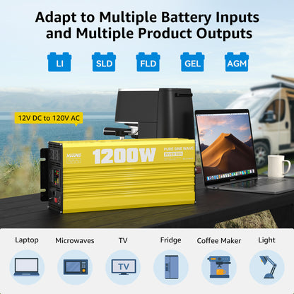 1200 watt 12V Pure Sine Wave Power Inverter with Remote