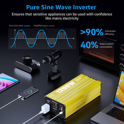 1200 watt 12V Pure Sine Wave Power Inverter with Remote